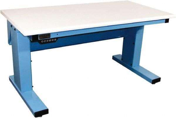 Proline - 60 Wide x 30" Deep x 42-1/2" High, Plastic Laminate Workbench - Adjustable Height Legs, Light Blue - USA Tool & Supply