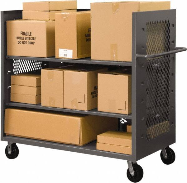 Durham - 2,000 Lb Capacity, 2 Shelf, 3-Sided Steel Truck - 30" Long x 60-1/2" Wide x 56-7/16" High, Phenolic Wheels - USA Tool & Supply