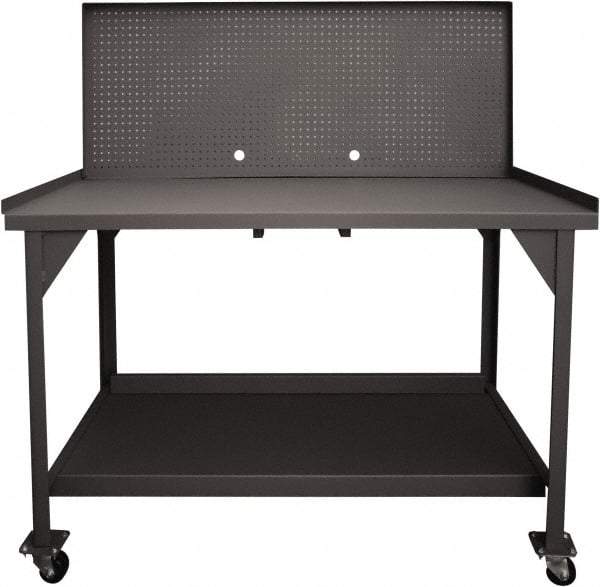 Durham - Pegboard Panel Mobile Work Bench - Steel, Fixed Leg, Gray, 60" Long x 30" Deep x 30-1/4" High - USA Tool & Supply