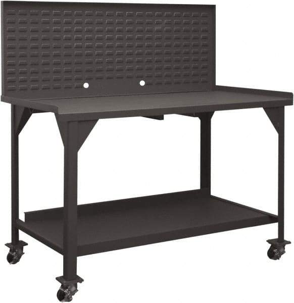 Durham - Louvered Panel Mobile Work Bench - Steel, Fixed Leg, Gray, 60" Long x 30" Deep x 30-1/4" High - USA Tool & Supply