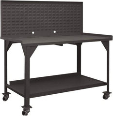 Durham - Louvered Panel Mobile Work Bench - Steel, Fixed Leg, Gray, 60" Long x 30" Deep x 30-1/4" High - USA Tool & Supply