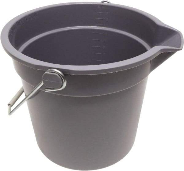 O-Cedar - 14 Qt, 11" High, Plastic Round Gray Single Pail with Pour Spout - Handle Included, 12" Top Diam - USA Tool & Supply