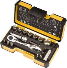 Felo - 18 Piece, 1/4" Drive Screwdriver Mini-Ratchet Bit Kit - #1 to #3 Phillips, 3/16, 1/4 & 9/32" Slotted - USA Tool & Supply