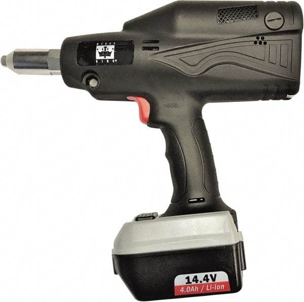 RivetKing - All up to 3/16" Closed End Rivet Capacity , 2,900 Lb Pull Force Cordless Electric Riveter - 5/8" Stroke Length, 14.4 Volt, Mandrel Collection, (1) RK401CR-57 Battery Included - USA Tool & Supply