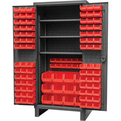 Durham - 3 Shelf 108 Bin Storage Cabinet - Steel, 36" Wide x 24" Deep x 78" High, Gray - USA Tool & Supply