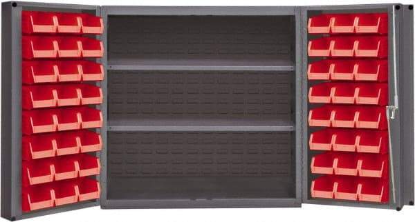 Durham - 2 Shelf 48 Bin Storage Cabinet - Steel, 36" Wide x 24" Deep x 72" High, Gray - USA Tool & Supply