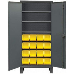 Durham - 3 Shelf 16 Bin Storage Cabinet - Steel, 36" Wide x 24" Deep x 78" High, Gray - USA Tool & Supply