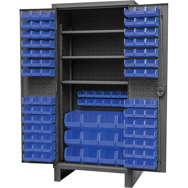 Durham - 3 Shelf 108 Bin Storage Cabinet - Steel, 36" Wide x 24" Deep x 78" High, Gray - USA Tool & Supply