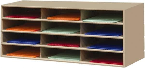 Durham - 38" Wide x 18" High x 16" Deep Steel Literature Holder - 12 Compartments, Tan, 11" Wide x 3" High x 11-5/8" Deep Compartment - USA Tool & Supply