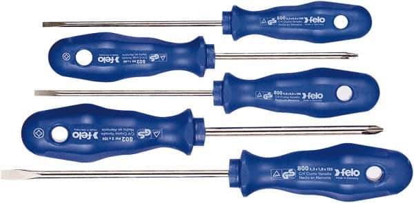 Felo - 5 Piece Phillips & Slotted Screwdriver Set - Bit Sizes: Philips #1 to #2, Comes in Cardboard/Plastic Window - USA Tool & Supply