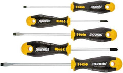 Felo - 5 Piece Phillips & Slotted Screwdriver Set - Bit Sizes: Philips #1 to #2, Comes in Cardboard/Plastic Window - USA Tool & Supply