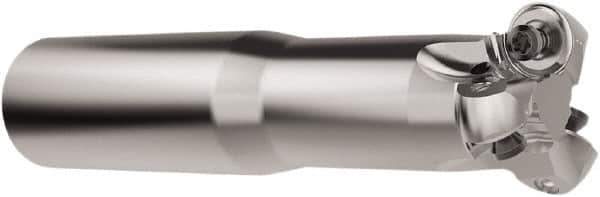 Seco - 1-1/4" Cutting Diam, 1" Shank Diam, 6mm Max Depth of Cut, Weldon Indexable Copy End Mill - 3 Inserts, RNMU12.. Insert, R217.28 Toolholder, Steel, Through Coolant - USA Tool & Supply