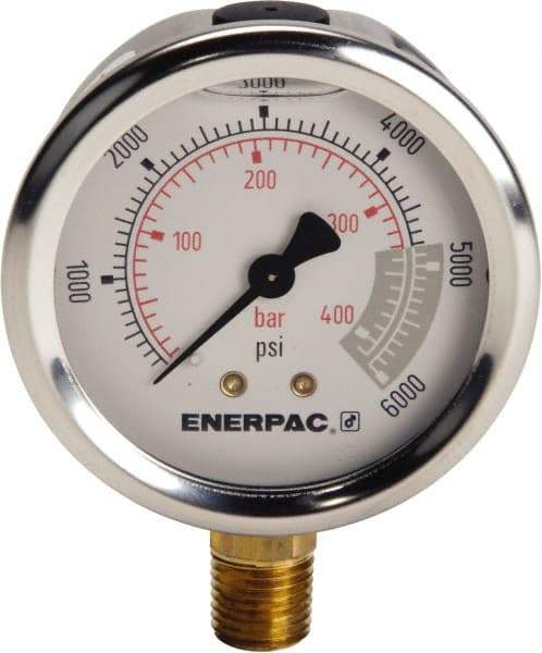 Enerpac - Hydraulic Pressure Gages & Adapters Type: Liquid-Filled Gauge Pressure Rating: 0 - 6000 - USA Tool & Supply
