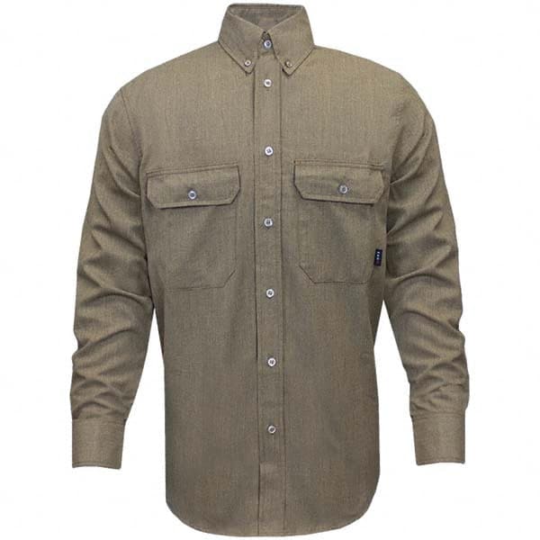 National Safety Apparel - Size XL Tan Flame Resistant/Retardant Long Sleeve Button Down Shirt - Exact Industrial Supply