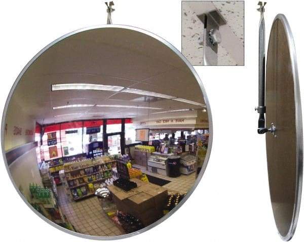 Se-Kure Domes&Mirrors - Indoor Round Convex Safety, Traffic & Inspection Mirrors - Acrylic Lens, Hardboard Backing, 26" Diam, 26' Max Covered Distance - USA Tool & Supply