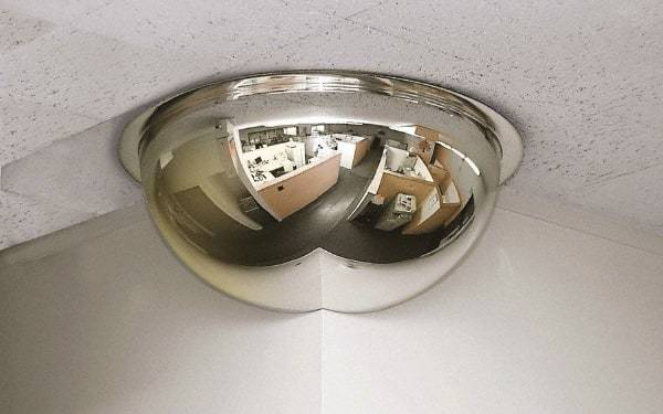 Se-Kure Domes&Mirrors - Indoor Round Dome Safety, Traffic & Inspection Mirrors - Acrylic Lens, 18" Diam, 18' Max Covered Distance - USA Tool & Supply