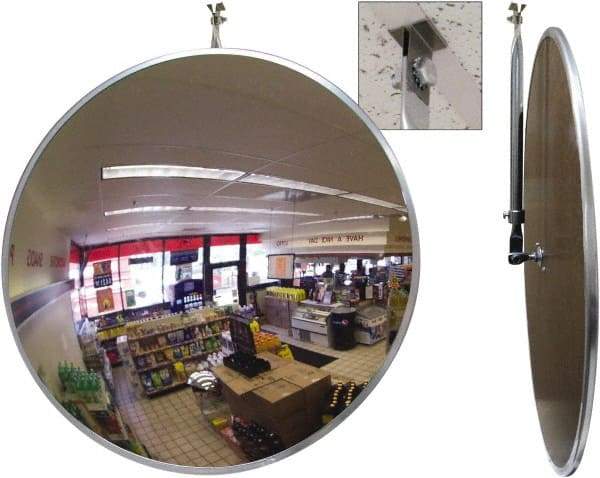 Se-Kure Domes&Mirrors - Indoor Round Convex Safety, Traffic & Inspection Mirrors - Acrylic Lens, Hardboard Backing, 18" Diam, 18' Max Covered Distance - USA Tool & Supply