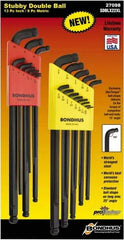 Bondhus - 22 Piece, L-Wrench Ball End Hex Key Set - 0.05 to 3/8" Range, 3.16" OAL, - USA Tool & Supply