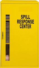 Durham - 1 Door, 2 Shelf, Yellow Steel Wall Mount Spill Control/Respirator Safety Cabinet - 32-3/4" High x 19-7/8" Wide x 14-1/4" Deep, Manual Closing Door, Full Length Plexiglass Window - USA Tool & Supply