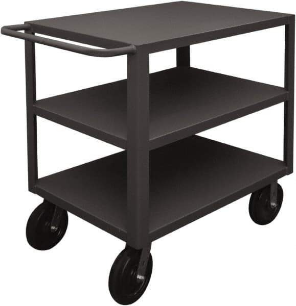 Durham - 5,000 Lb Capacity, 24" Wide x 36" Long x 40-1/4" High Heavy Duty Service Cart - 3 Shelf, Steel, 2 Rigid/2 Swivel Casters - USA Tool & Supply