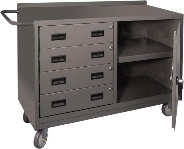 Durham - 1,200 Lb Capacity, 18" Wide x 48" Long x 30-3/4" High Mobile Cart - 1 Door, 4 Drawer, 1 Shelf, Steel, 2 Rigid/2 Swivel Casters - USA Tool & Supply