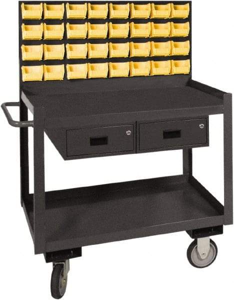 Durham - 1,200 Lb Capacity, 24" Wide x 36" Long x 64-1/8" High Service Cart - 2 Drawer, 2 Shelf, Steel, 2 Rigid/2 Swivel Casters - USA Tool & Supply