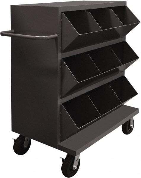Durham - 2,400 Lb Capacity, 24" Wide x 36" Long x 49-1/4" High Storage Bin Cart - 9 Slot, Steel, 2 Rigid/2 Swivel Casters - USA Tool & Supply