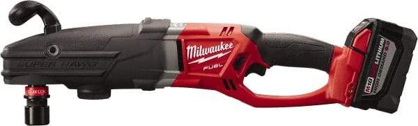 Milwaukee Tool - 18 Volt 7/16" Chuck Right Angle Handle Cordless Drill - 0-350; 0-950 RPM, Reversible, 2 Lithium-Ion Batteries Included - USA Tool & Supply