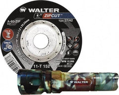 WALTER Surface Technologies - 60 Grit, 4-1/2" Wheel Diam, 3/64" Wheel Thickness, 7/8" Arbor Hole, Type 27 Depressed Center Wheel - Coarse Grade, Aluminum Oxide, Resinoid Bond, 13,300 Max RPM, Compatible with Angle Grinder - USA Tool & Supply