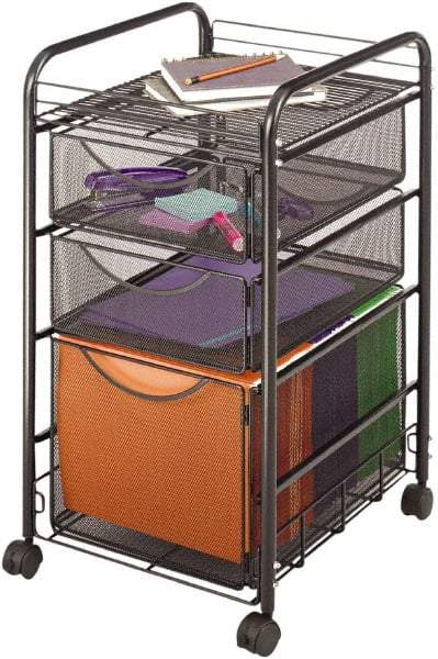 Safco - 15-3/4" Wide x 17" Long x 27" High File Cart - 3 Drawer, 1 Shelf, Steel - USA Tool & Supply