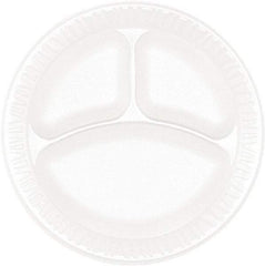 DART - Concorde Foam Plate, 3-Comp, 9" dia, 125/Pack, 4 Packs/Carton - White - USA Tool & Supply