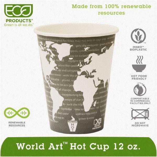 ECO PRODUCTS - World Art Renewable Compostable Hot Cups, 12 oz, 50/PK, 20 PK/CT - World Art Design - USA Tool & Supply