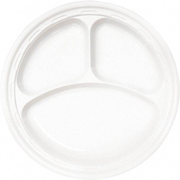 DART - Famous Service Plastic Dinnerware, Plate, 3-Comp, 10-1/4" Diam - White - USA Tool & Supply