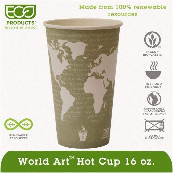 ECO PRODUCTS - World Art Renewable Compostable Hot Cups, 16 oz, 50/PK, 20 PK/CT - World Art Design - USA Tool & Supply