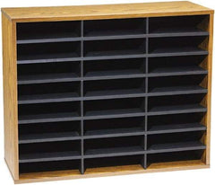 FELLOWES - 29" Wide x 11-7/8" Deep x 23-7/16" High, 24 Compartments, Corrugated Fiberboard & Laminated Literature Organizer - Medium Oak, 9" Compartment Width x 2-1/2" Compartment Depth x 11" Compartment Height - USA Tool & Supply