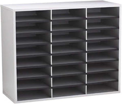 FELLOWES - 29" Wide x 11-7/8" Deep x 23-7/16" High, 24 Compartments, Corrugated Fiberboard & Laminated Literature Organizer - Dove Gray, 9" Compartment Width x 2-1/2" Compartment Depth x 11" Compartment Height - USA Tool & Supply