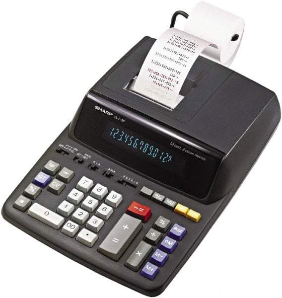 Sharp - Fluorescent Printing Calculator - 8-5/8 x 12-7/8 Display Size, Black, AC Powered, 4" Long x 9.6" Wide - USA Tool & Supply