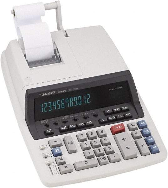 Sharp - Fluorescent Printing Calculator - 17mm Display Size, Light Gray, AC Powered, 12-1/2" Long x 8-3/4" Wide - USA Tool & Supply