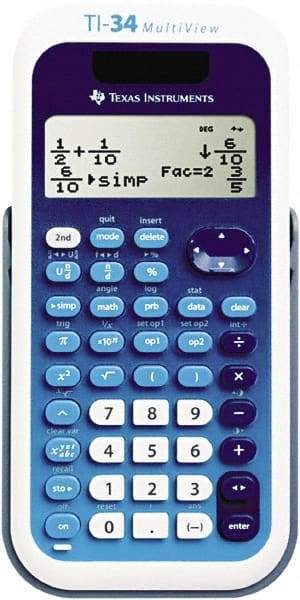 Texas Instruments - LCD Scientific Calculator - 3 x 5.8 Display Size, Blue & White, Battery & Solar Powered, 9.8" Long x 6.8" Wide - USA Tool & Supply