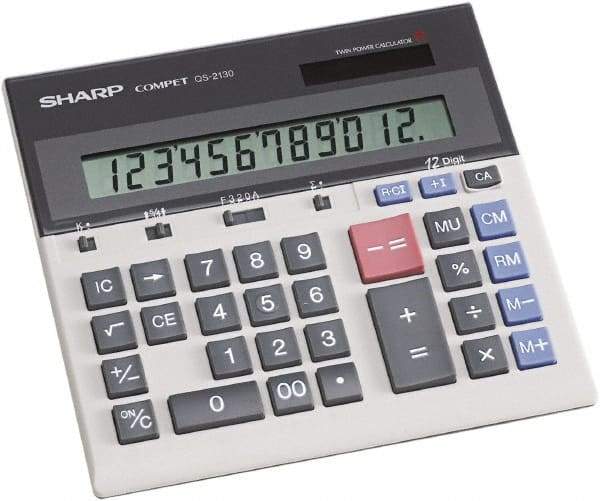 Sharp - LCD Portable Calculator - 7-1/4 x 6-7/8 Display Size, Light Gray, Battery & Solar Powered, 1.2" Long x 8.7" Wide - USA Tool & Supply