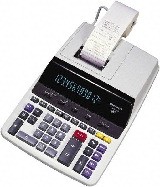 Sharp - Fluorescent Printing Calculator - 17mm Display Size, Light Gray, AC Powered, 16.1" Long x 10" Wide - USA Tool & Supply