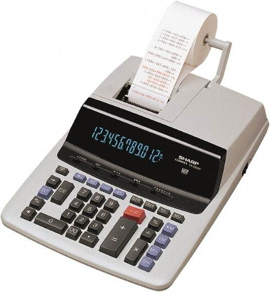 Sharp - Fluorescent Printing Calculator - 9-7/8 x 13-5/8 Display Size, Light Gray, AC Powered, 4-1/2" Long x 10-5/8" Wide - USA Tool & Supply