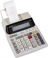 Sharp - Fluorescent Printing Calculator - 7-5/8 x 10-1/8 Display Size, Light Gray, AC Powered, 3-7/16" Long x 8-3/8" Wide - USA Tool & Supply