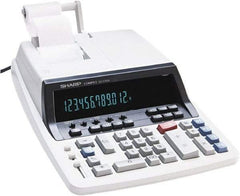 Sharp - Fluorescent Printing Calculator - 17mm Display Size, White, AC Powered, 12-1/2" Long x 9.63" Wide - USA Tool & Supply