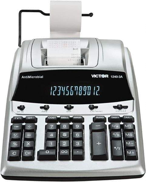 Victor - Fluorescent Printing Calculator - 9 x 12 Display Size, White, AC Powered, 4-1/4" Long x 10-1/2" Wide - USA Tool & Supply