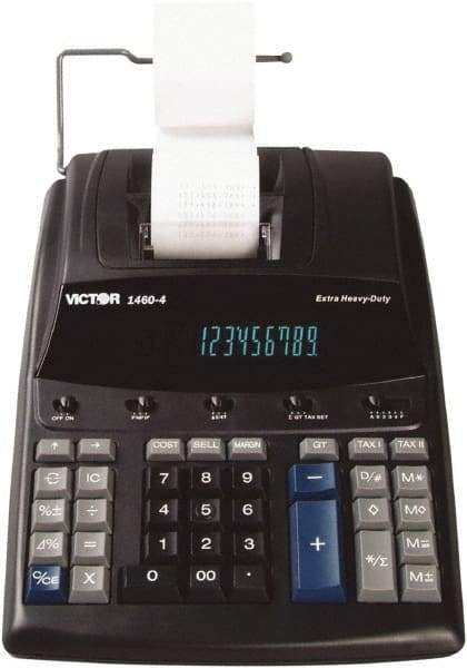 Victor - Fluorescent Printing Calculator - 8-1/2 x 12-1/4 Display Size, Black, AC Powered, 15.6" Long x 10-1/2" Wide - USA Tool & Supply