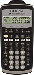 Texas Instruments - LCD Financial Calculator - 3 x 6 Display Size, Black, Battery Powered, 2.4" Long x 6-1/2" Wide - USA Tool & Supply