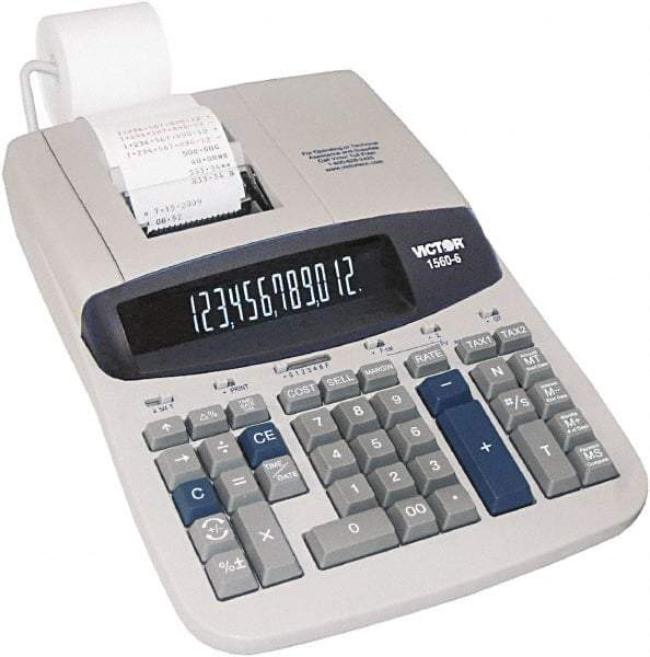 Victor - Fluorescent Printing Calculator - 8-3/4 x 12-1/2 Display Size, Light Gray, AC Powered, 6" Long x 11.9" Wide - USA Tool & Supply