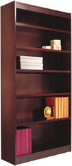ALERA - 6 Shelf, 72" High x 35-5/8" Wide Bookcase - 11-1/2" Deep, Wood Veneer, Mahogany - USA Tool & Supply