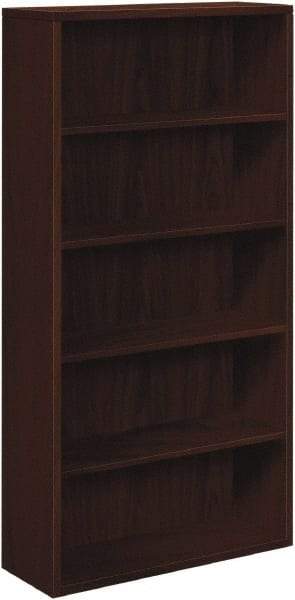 Hon - 5 Shelf, 71" High x 36" Wide Bookcase - 12-5/8" Deep, Woodgrain Laminate, Mahogany - USA Tool & Supply